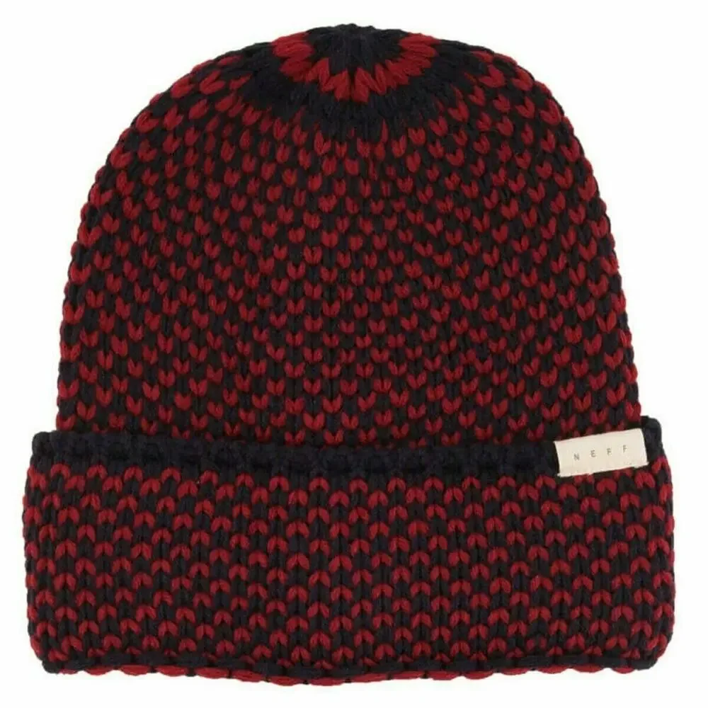 NWT NEFF Women's Carrie Textured Diamond Knit Beanie Hat, Red/Navy Skater Winter